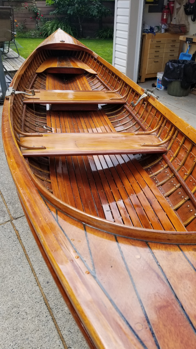New paint and varnish on a St. Lawrence River skiff